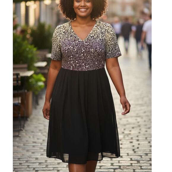 NWT ~ Black Chiffon Dress Casual Short Sleeve Irregular Hem ~ Plus Size 3X - Picture 1 of 5